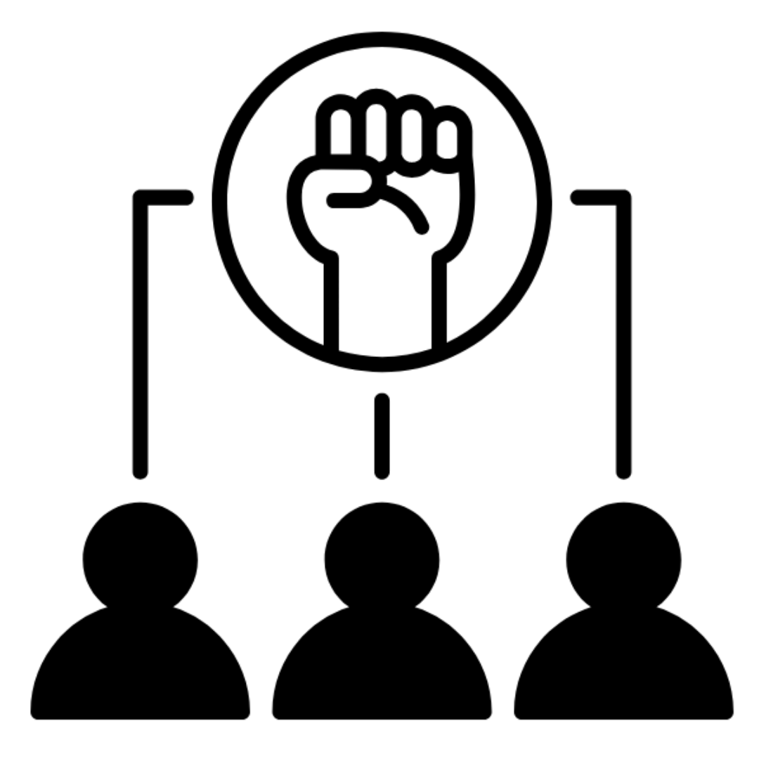 Icon of person raising arm in triumph, symbolizing empowerment and success